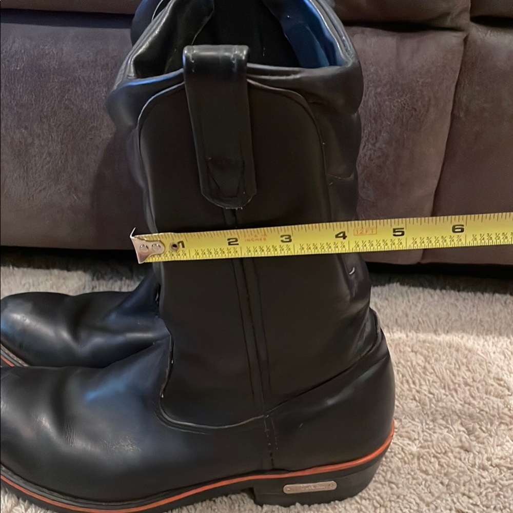 Harley-Davidson Black Leather Pull-On Men's Boots with Orange Trim - Picture 4 of 16